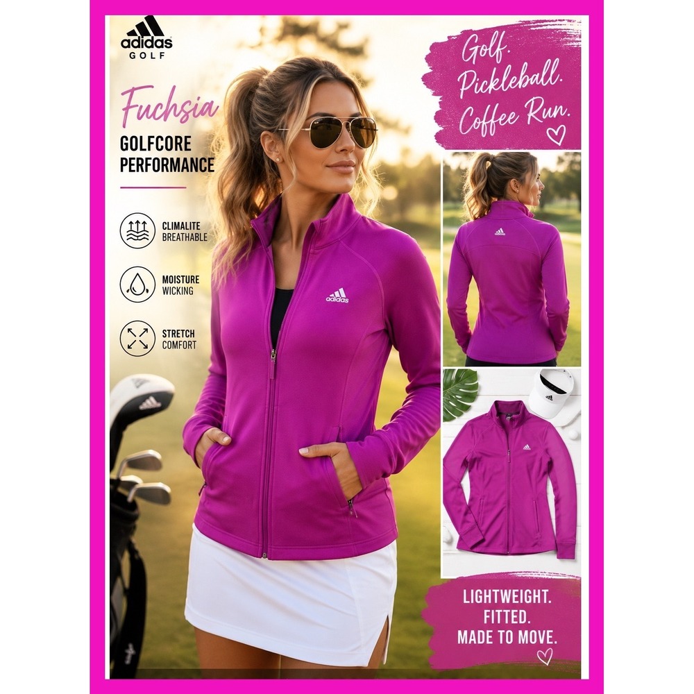 Adidas Golf Climalite Fuchsia Pink Fitted Full Zip Jacket Small